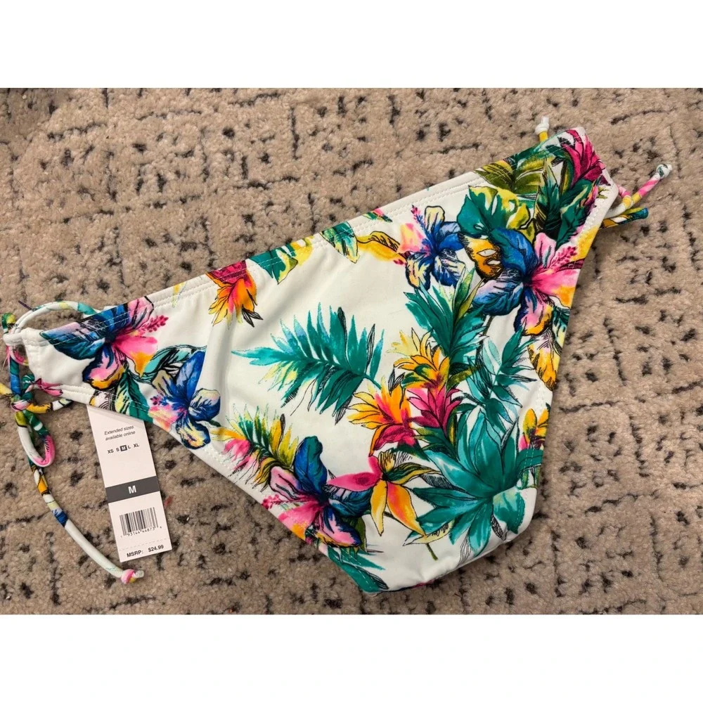 Sundazed Kylie Tropical Floral Side Tie‎ Bikini Bottoms Multi Color White Medium